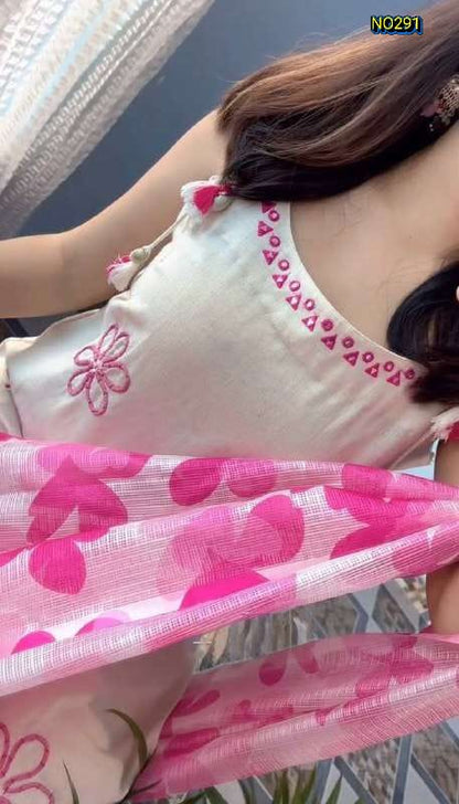 Chic Off-White-Pink Soft Rayon Slub Kurta Set with Floral Print Dupatta