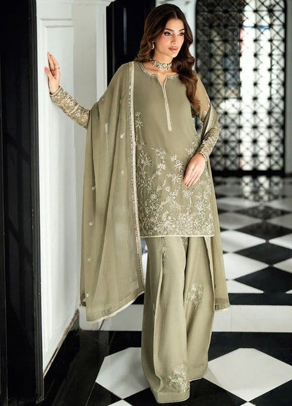 Designer Olive Green Faux Georgette Kurta Set with Intricate Embroidery
