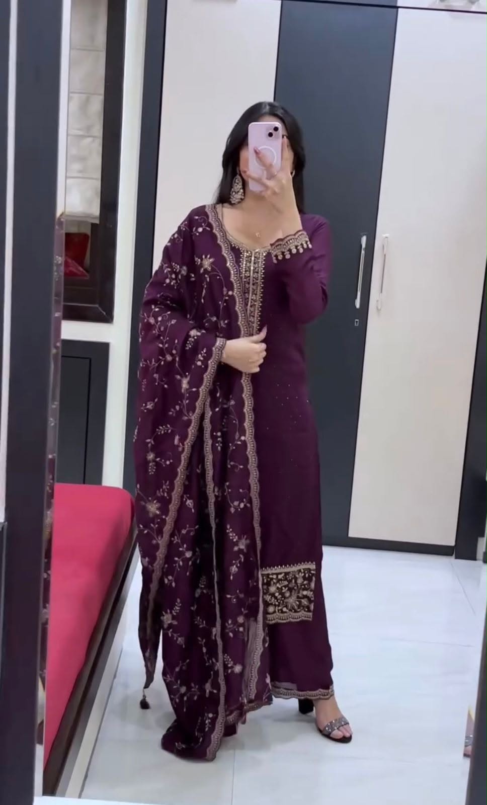 Royal Deep Purple Embroidered Straight Kurta Pant Set