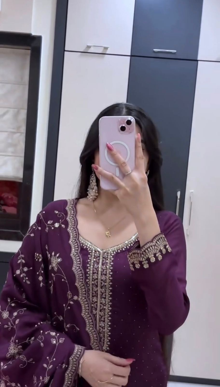 Royal Deep Purple Embroidered Straight Kurta Pant Set