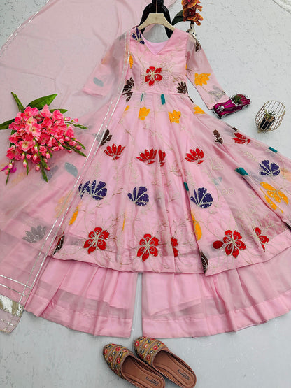 Vibrant Pink Floral Embroidered Anarkali Suit Set