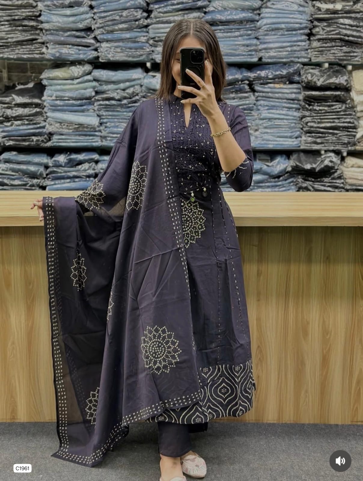 Gorgeous Midnight Blue Bandhani Print Ethnic Ensemble