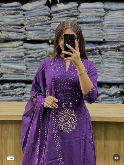 Captivating Royal Purple Bandhani Print Ethnic Ensemble