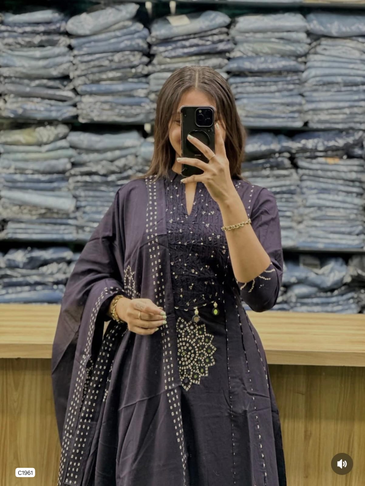 Gorgeous Midnight Blue Bandhani Print Ethnic Ensemble