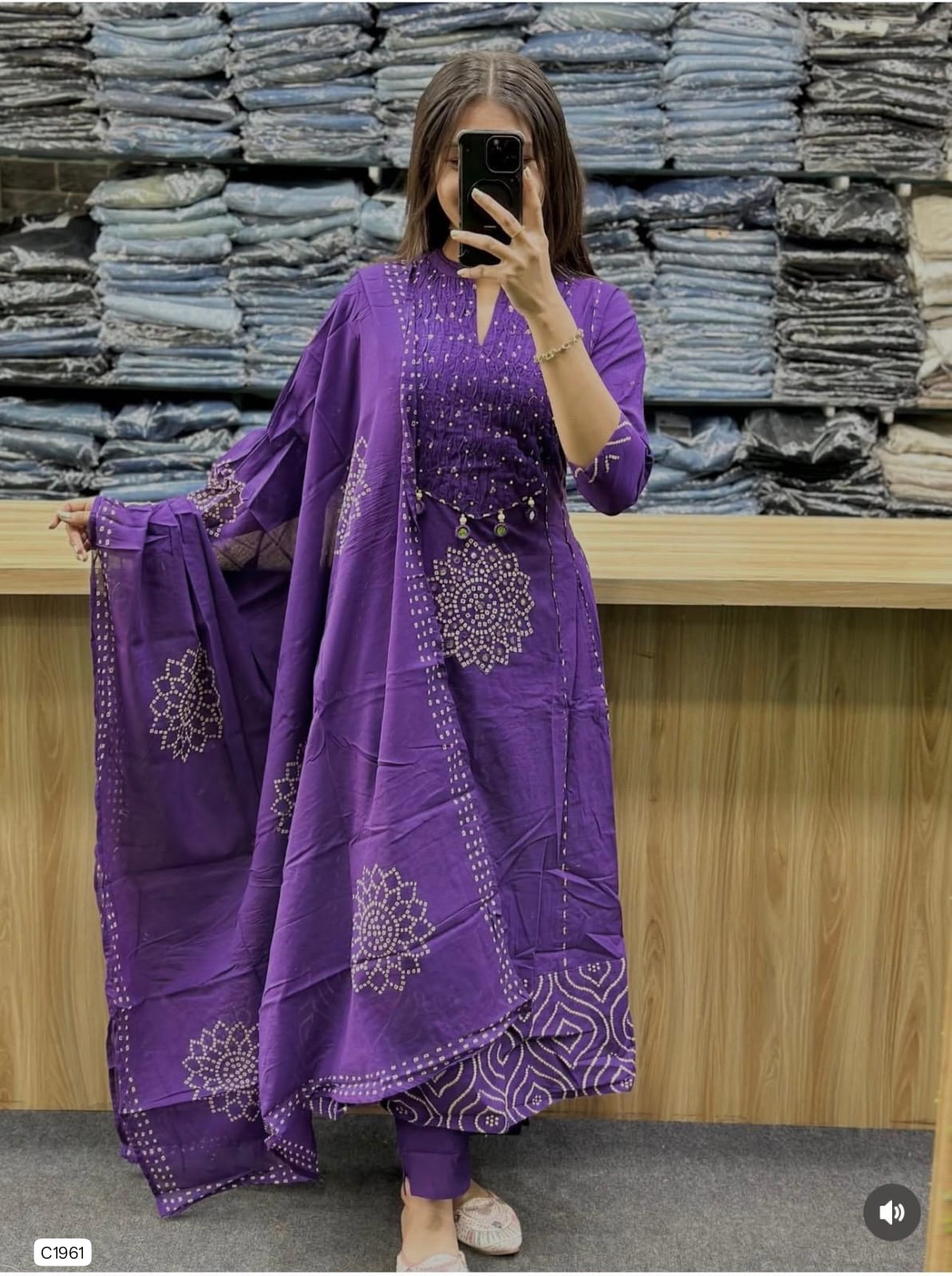 Captivating Royal Purple Bandhani Print Ethnic Ensemble