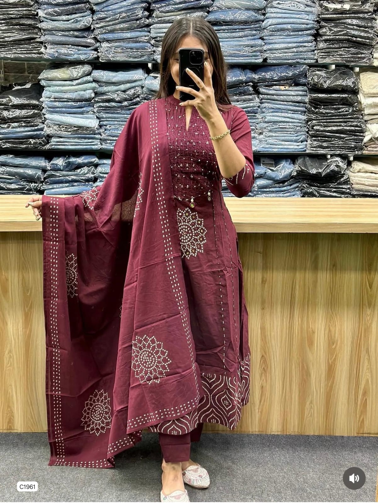 Mesmerizing Maroon Bandhani Patterned Ethnic Suit Set