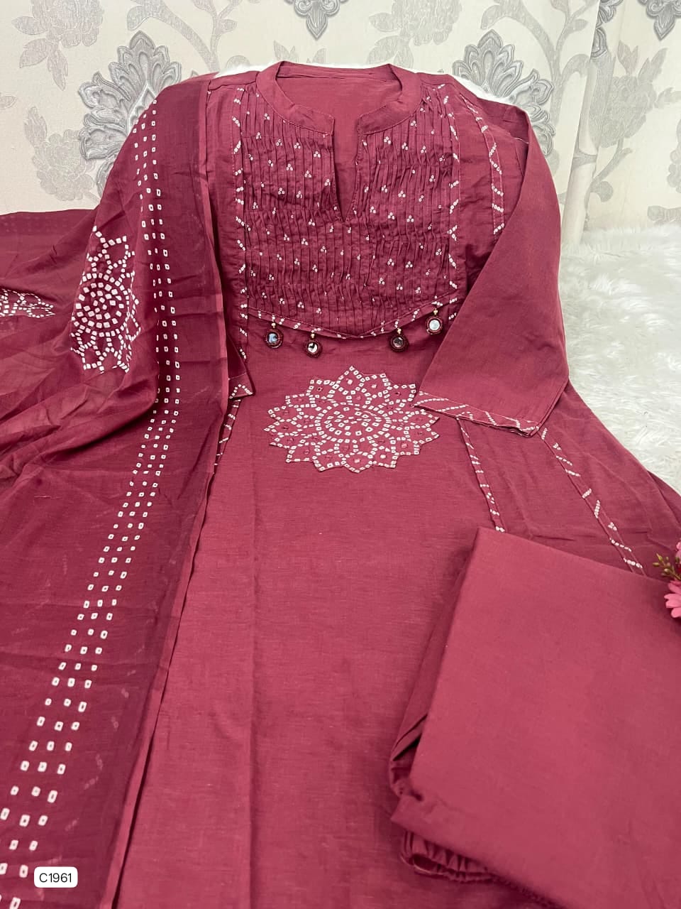 Stunning Fuchsia Pink Bandhani Print Ethnic Ensemble