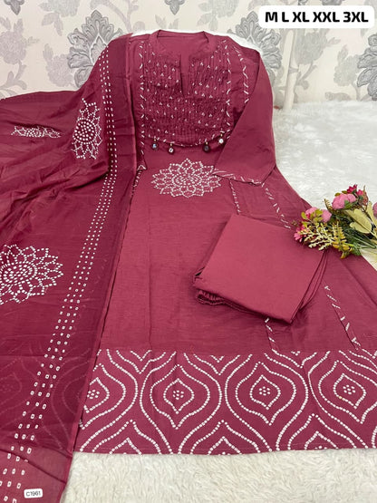 Stunning Fuchsia Pink Bandhani Print Ethnic Ensemble