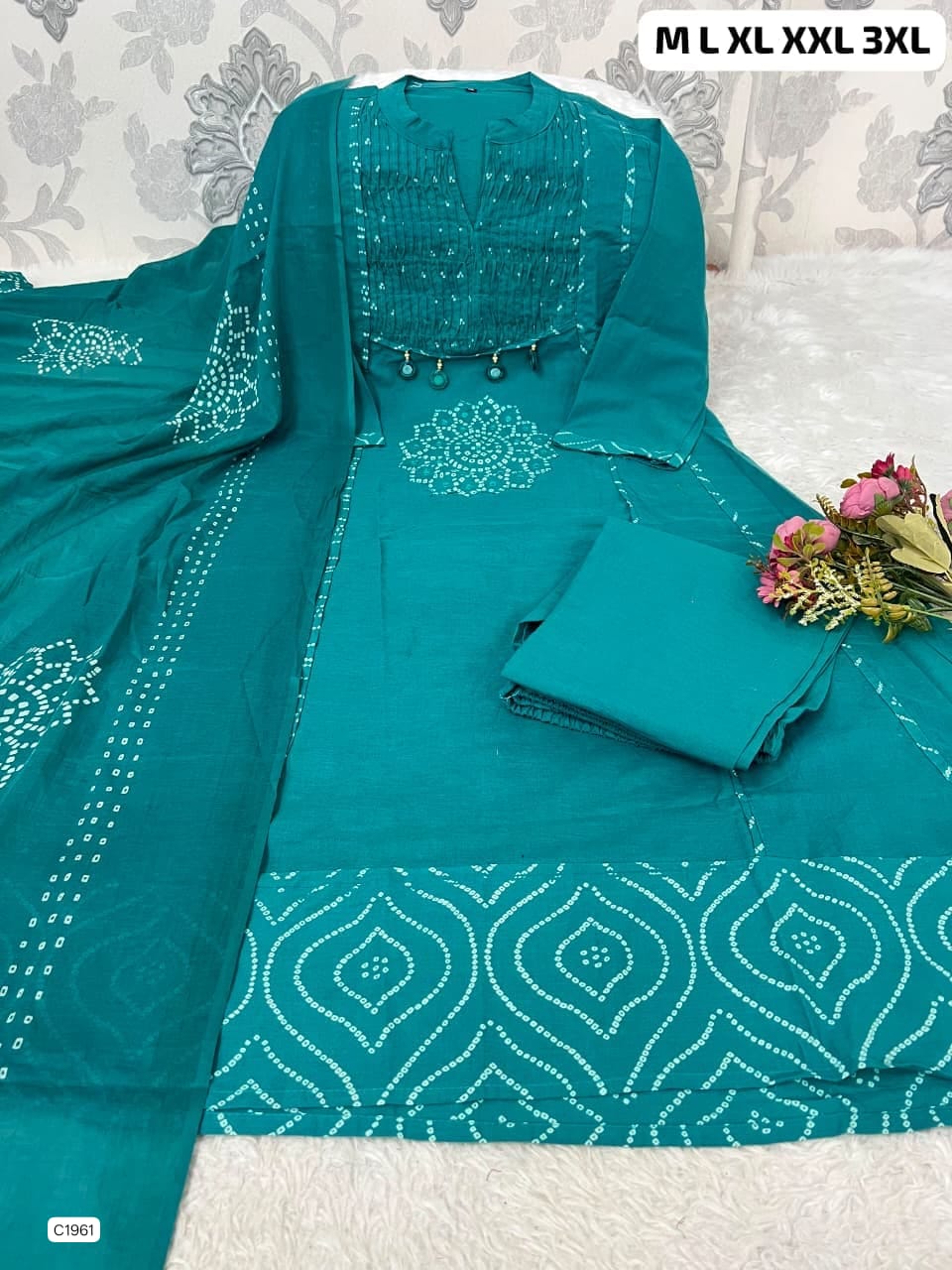 Radiant Teal Blue Bandhani Printed Ethnic Ensemble