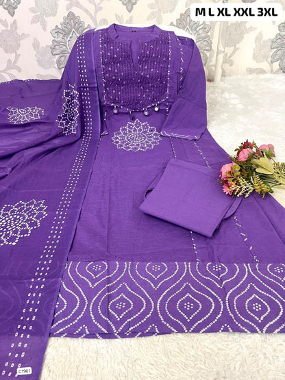 Captivating Royal Purple Bandhani Print Ethnic Ensemble