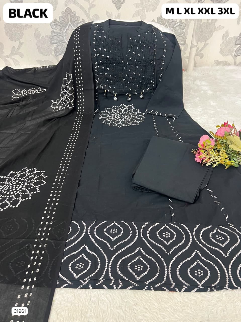 Gorgeous Midnight Blue Bandhani Print Ethnic Ensemble