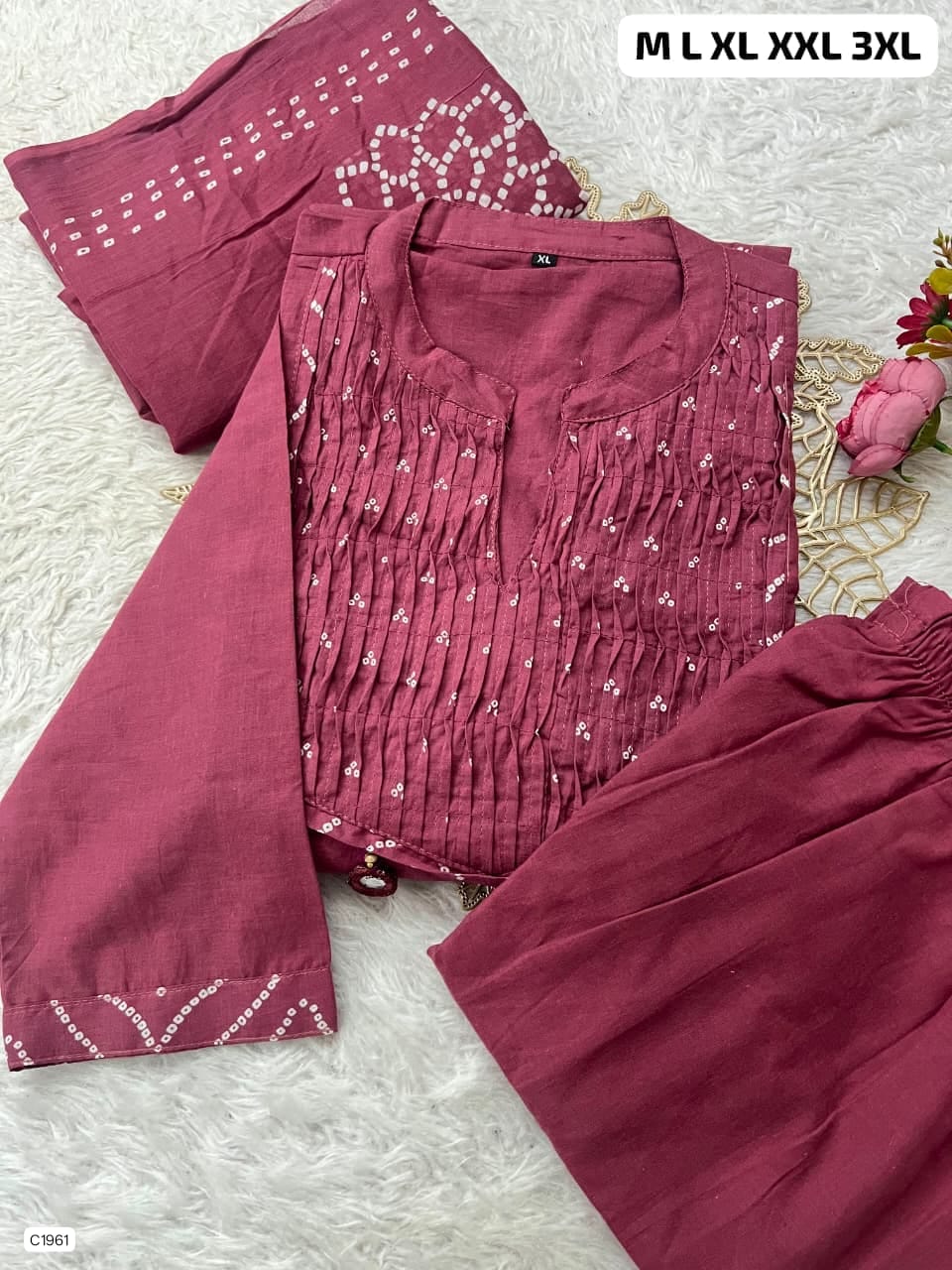 Stunning Fuchsia Pink Bandhani Print Ethnic Ensemble