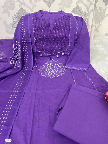Captivating Royal Purple Bandhani Print Ethnic Ensemble