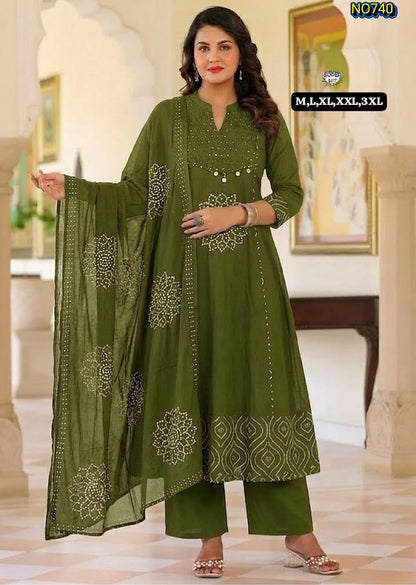 Trendy Olive Green Kurta Set With Dupatta