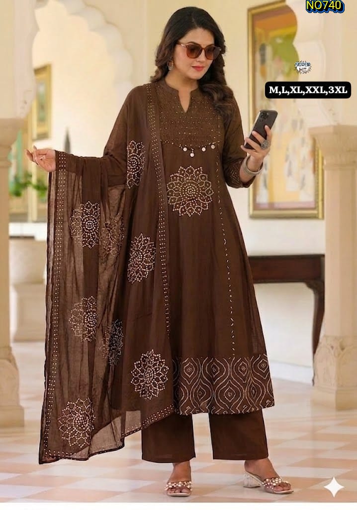 Beautiful Brown Ethnic Kurta Set With Matching Dupatta