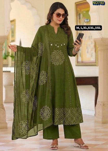 Trendy Olive Green Kurta Set With Dupatta