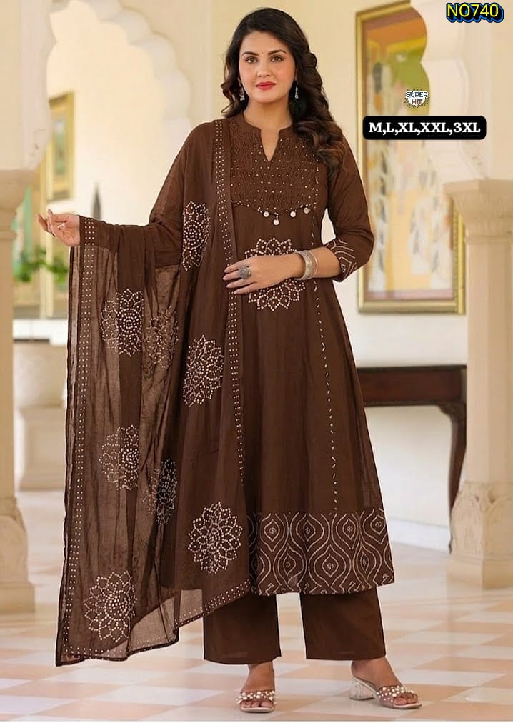 Beautiful Brown Ethnic Kurta Set With Matching Dupatta