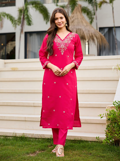 Elegant Rani Pink Embroidered Suit Set for Women