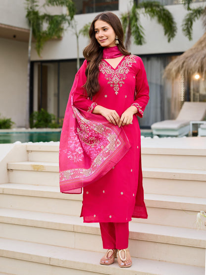 Elegant Rani Pink Embroidered Suit Set for Women