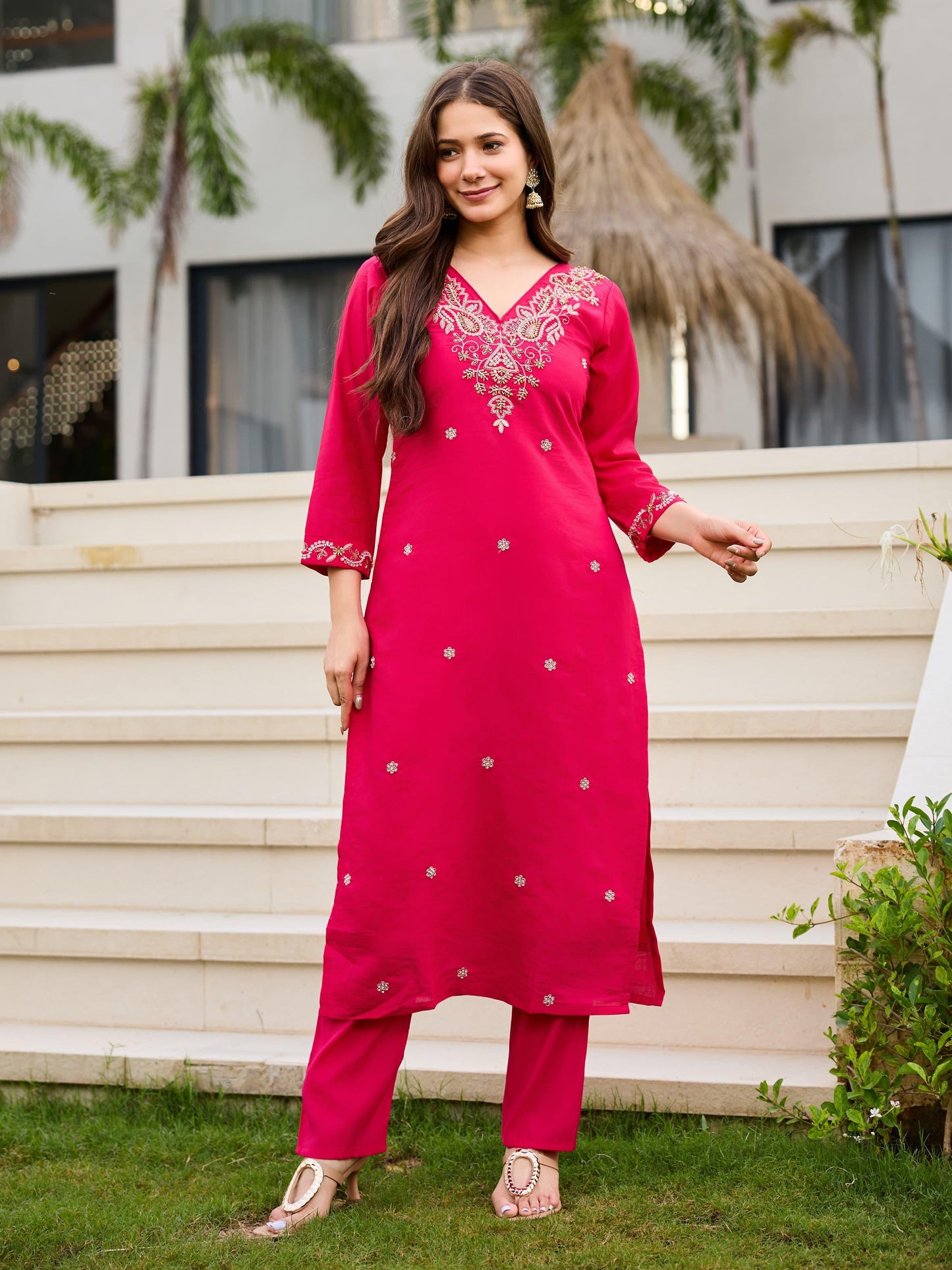 Elegant Rani Pink Embroidered Suit Set for Women