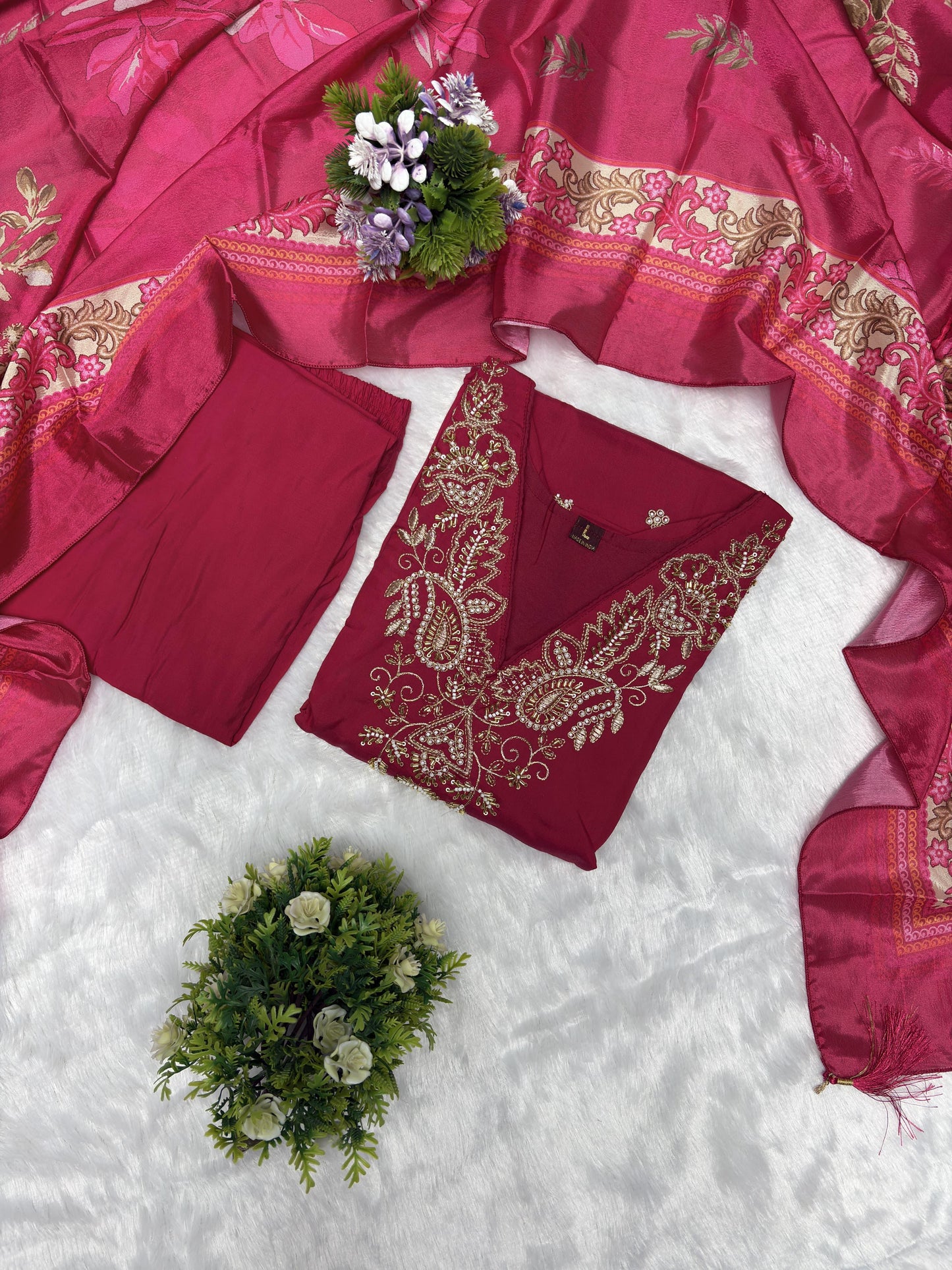 Elegant Rani Pink Embroidered Suit Set for Women