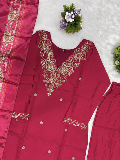 Elegant Rani Pink Embroidered Suit Set for Women