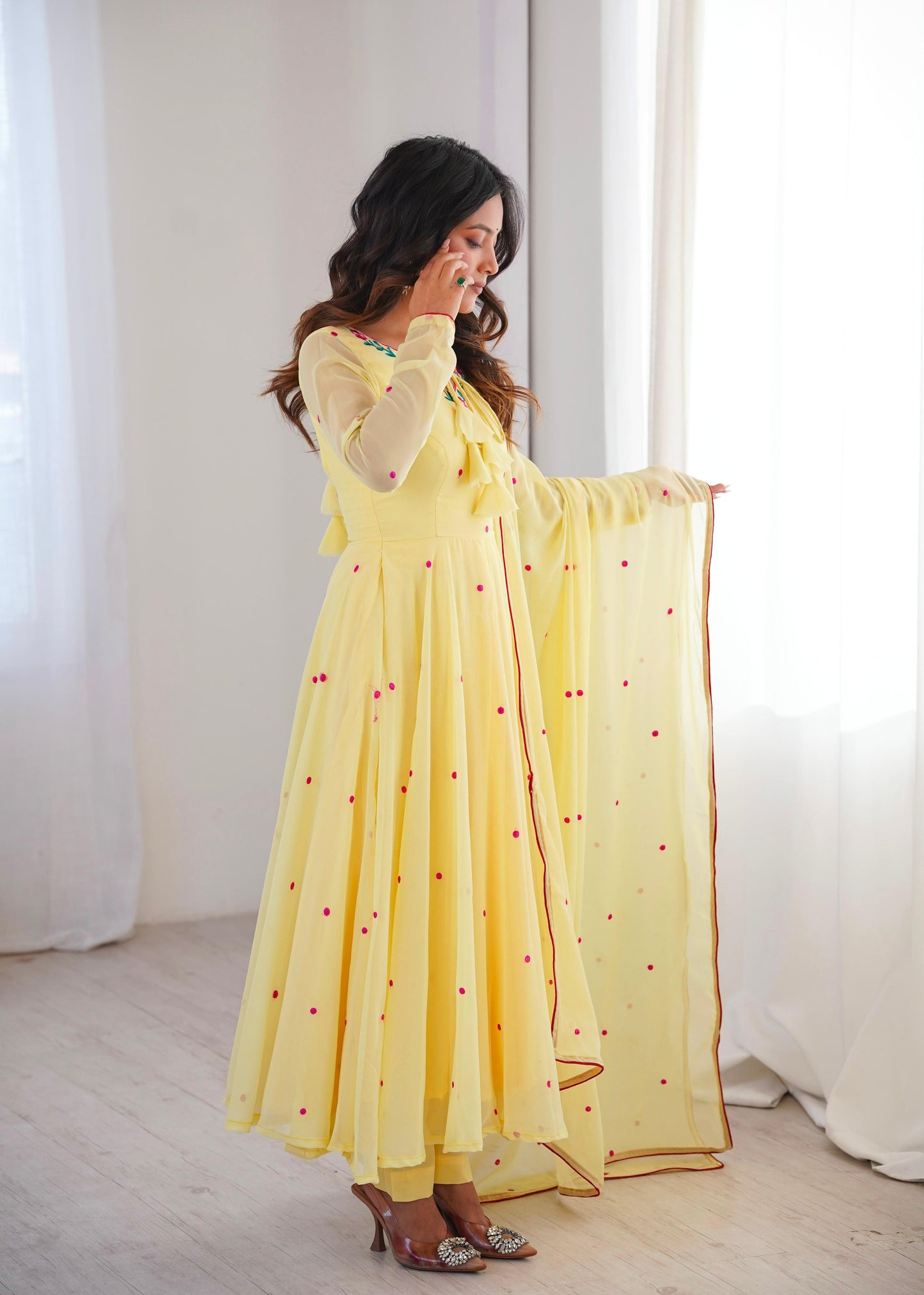 Sunshine Yellow Embroidered Anarkali Suit Set with Elegant Dupatta