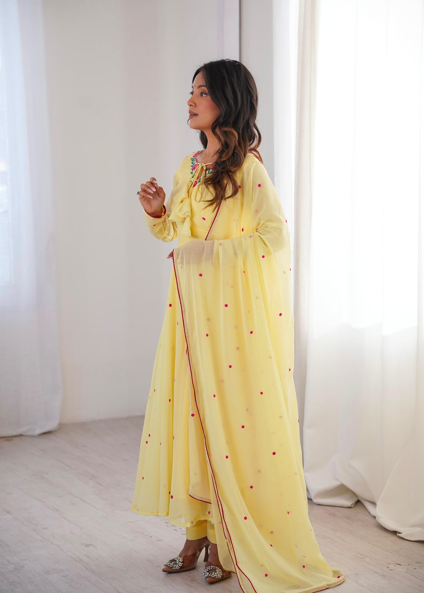 Sunshine Yellow Embroidered Anarkali Suit Set with Elegant Dupatta
