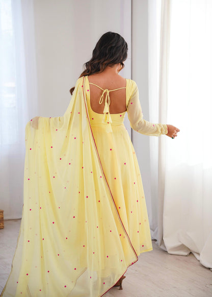 Sunshine Yellow Embroidered Anarkali Suit Set with Elegant Dupatta