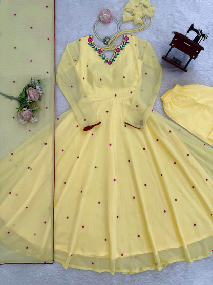 Sunshine Yellow Embroidered Anarkali Suit Set with Elegant Dupatta