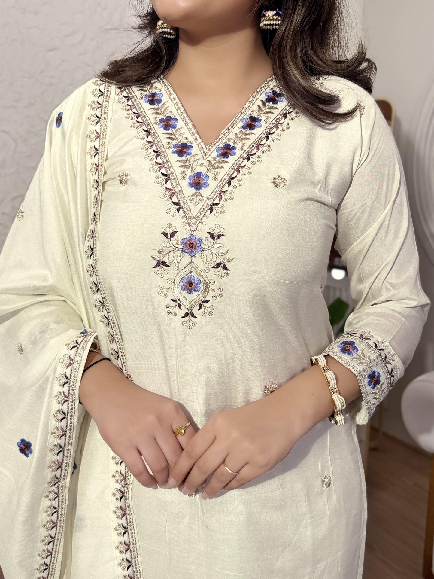 Trendy Embroidered Cotton Silk Kurta Set with Dupatta for Women