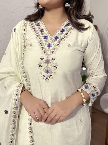 Trendy Embroidered Cotton Silk Kurta Set with Dupatta for Women