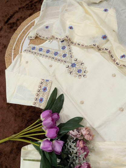 Trendy Embroidered Cotton Silk Kurta Set with Dupatta for Women