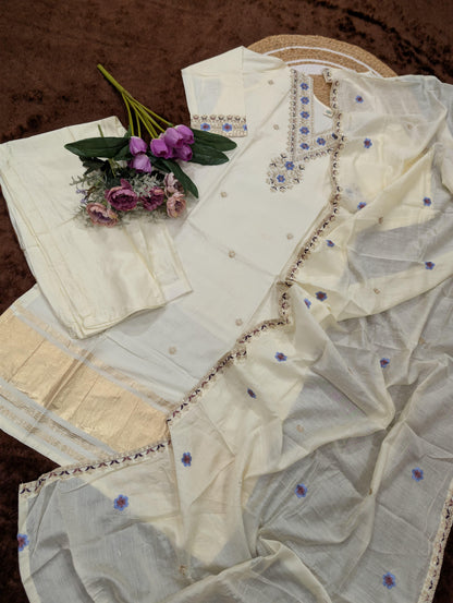 Trendy Embroidered Cotton Silk Kurta Set with Dupatta for Women