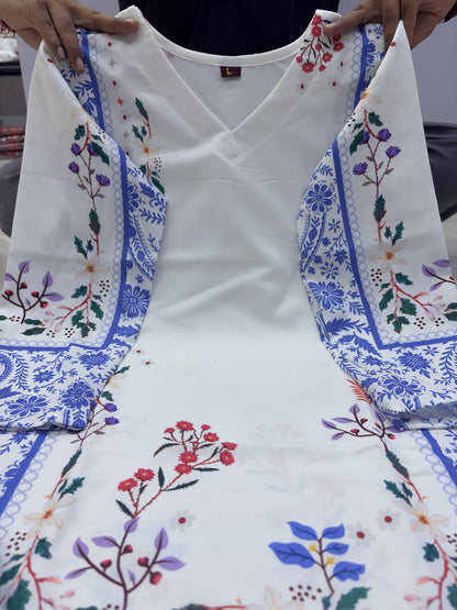 White & Blue Floral Printed Co-Ord Set for Women