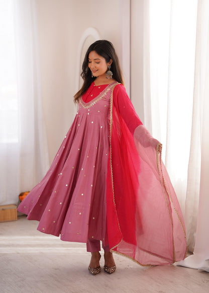 Festive  Embellished Anarkali Kurta Pant Set with Dual-Tone Dupatta for Women