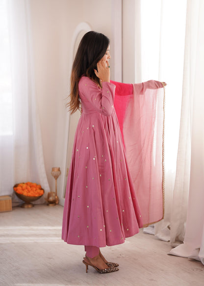 Festive  Embellished Anarkali Kurta Pant Set with Dual-Tone Dupatta for Women
