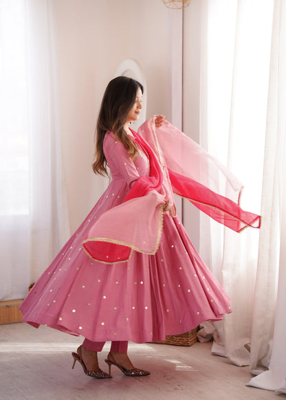 Festive  Embellished Anarkali Kurta Pant Set with Dual-Tone Dupatta for Women