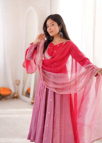 Festive  Embellished Anarkali Kurta Pant Set with Dual-Tone Dupatta for Women