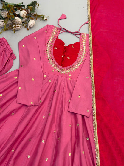 Festive  Embellished Anarkali Kurta Pant Set with Dual-Tone Dupatta for Women