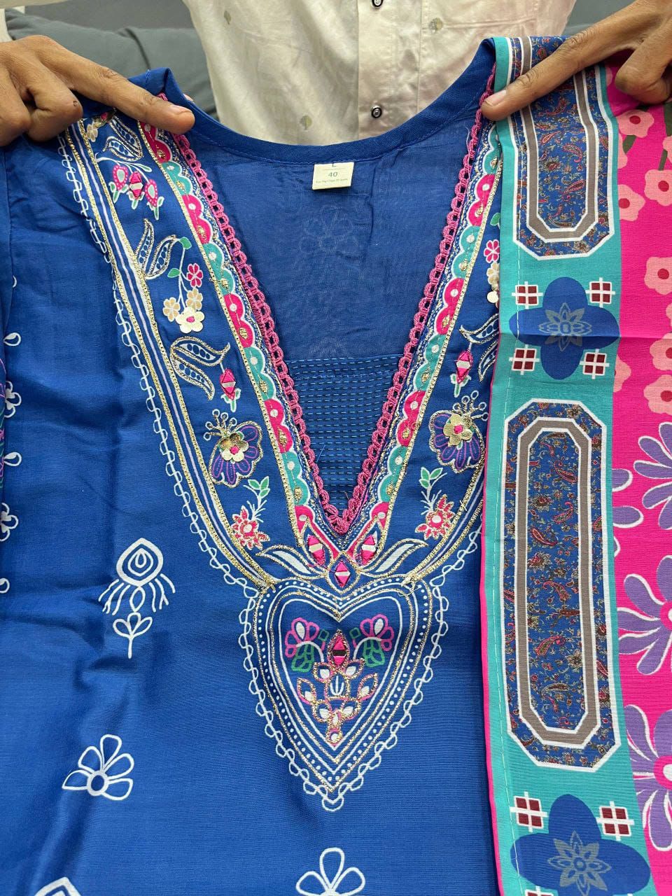 Royal Blue Digital Printed Kurta Pant Set with Vibrant Pink Dupatta