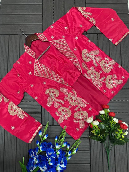 Rani Pink Ready-to-Wear Saree with Embroidered Designer Jacket