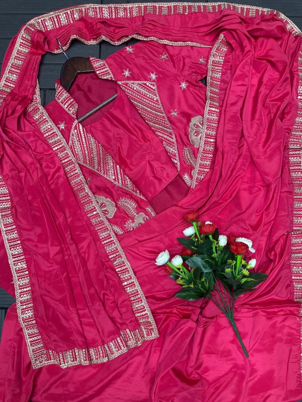 Rani Pink Ready-to-Wear Saree with Embroidered Designer Jacket