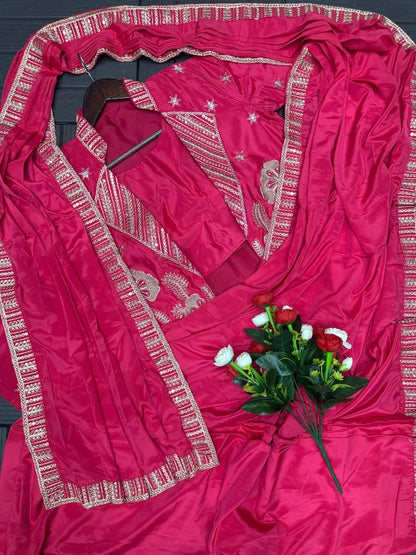 Rani Pink Ready-to-Wear Saree with Embroidered Designer Jacket