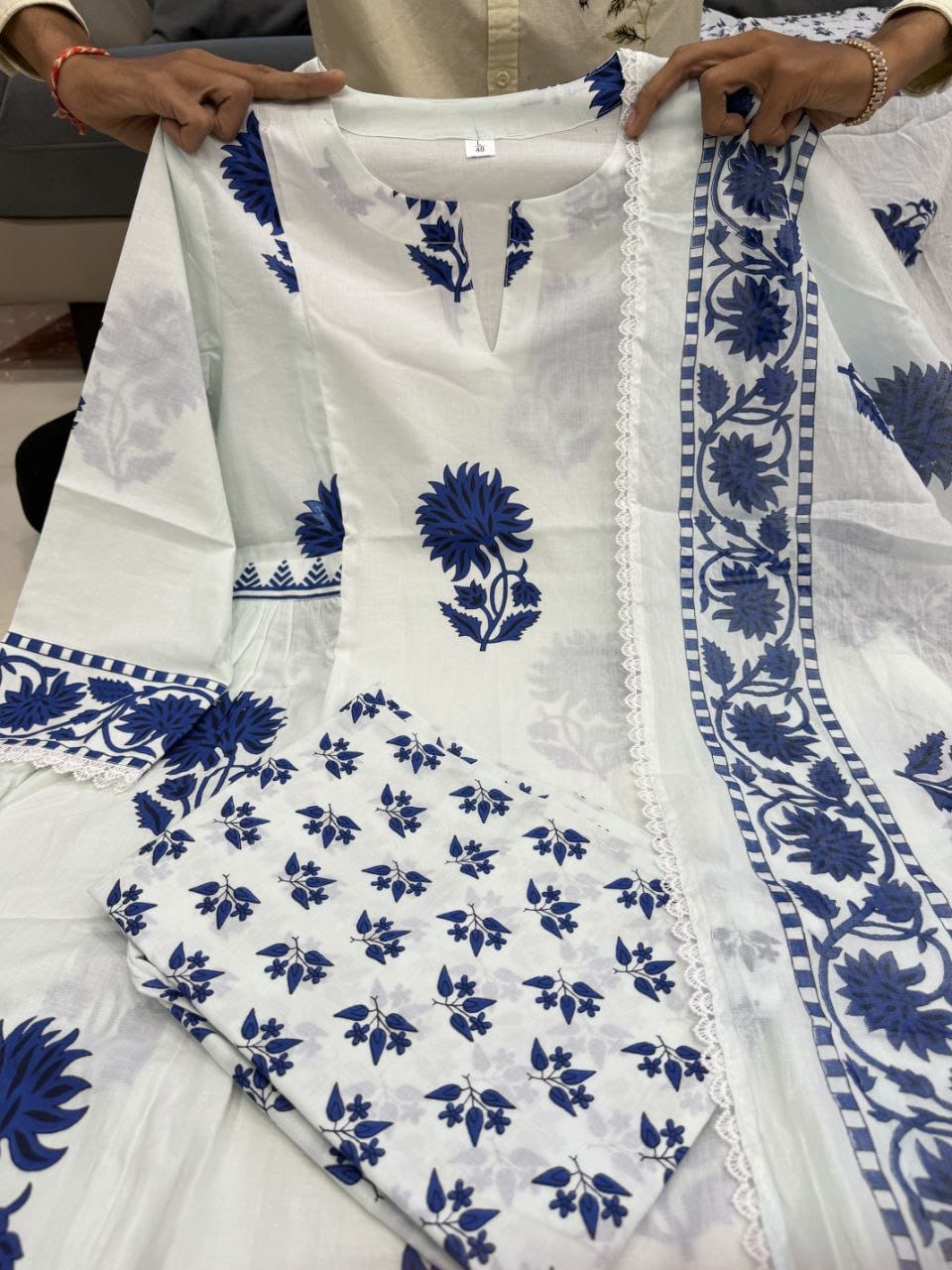 Elegant Floral Print Cotton Kurta Set with Matching Dupatta