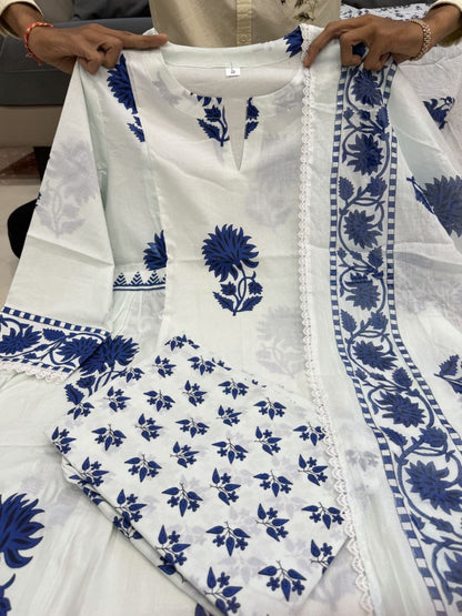 Elegant Floral Print Cotton Kurta Set with Matching Dupatta