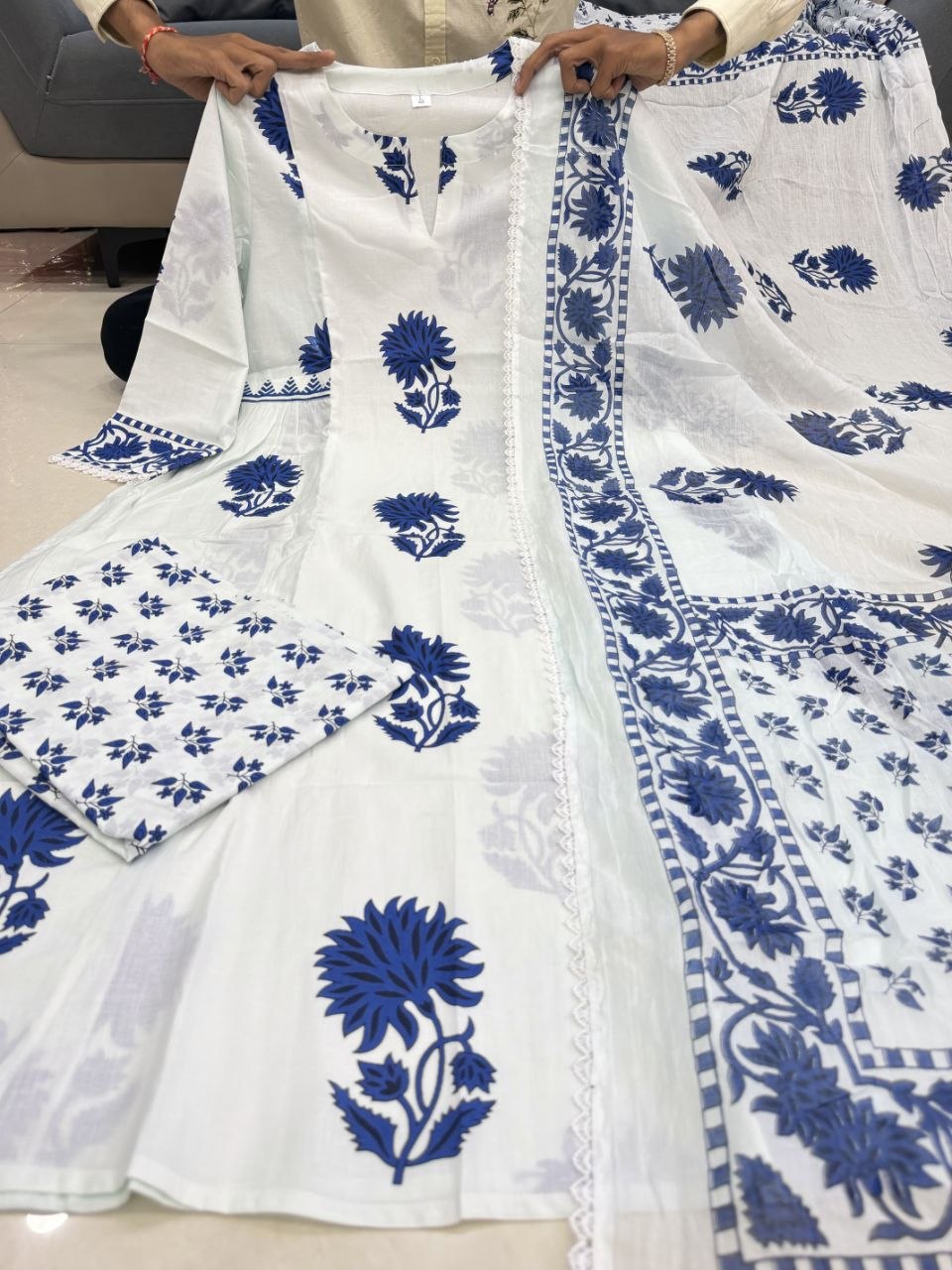 Elegant Floral Print Cotton Kurta Set with Matching Dupatta
