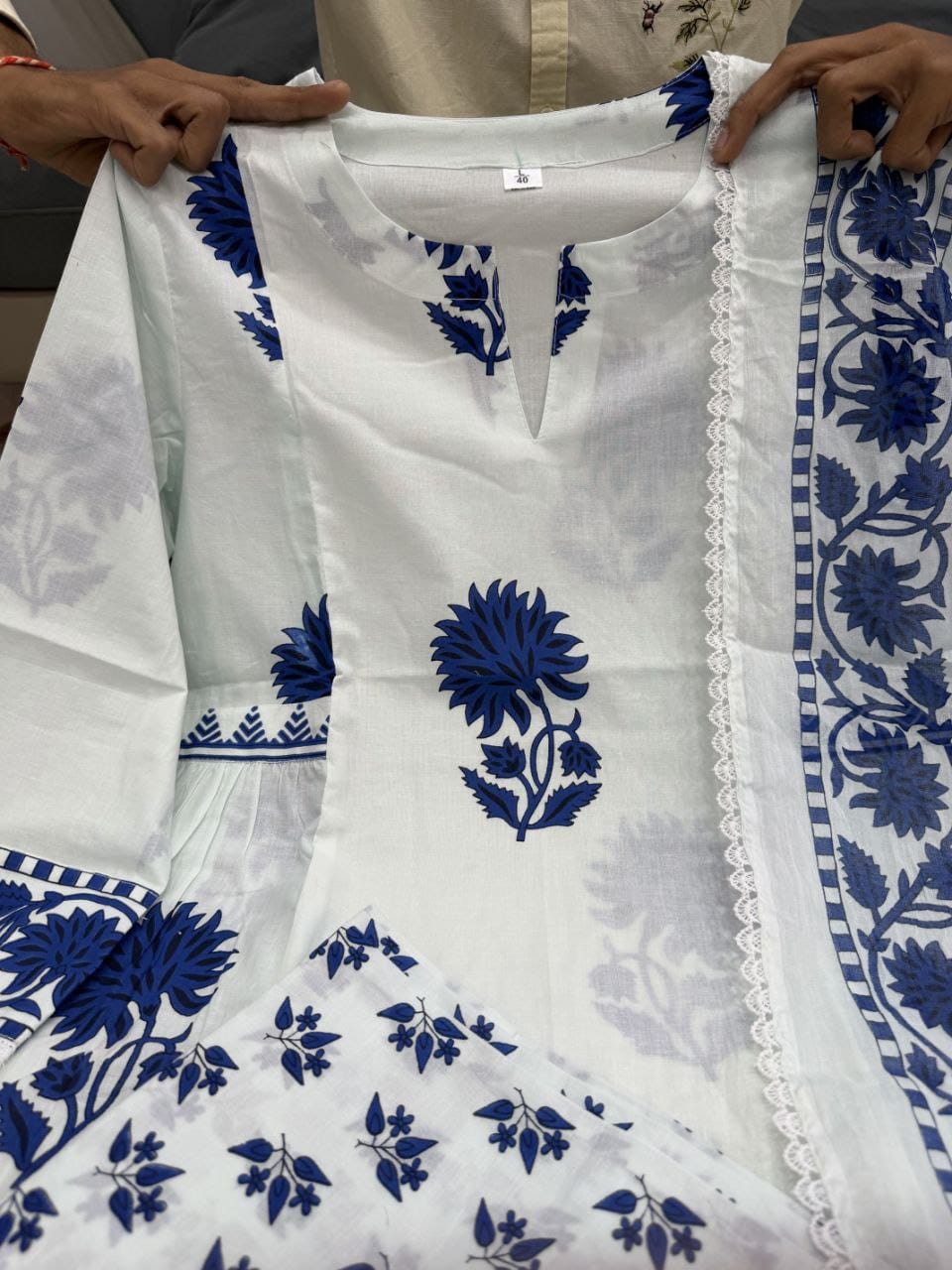 Elegant Floral Print Cotton Kurta Set with Matching Dupatta