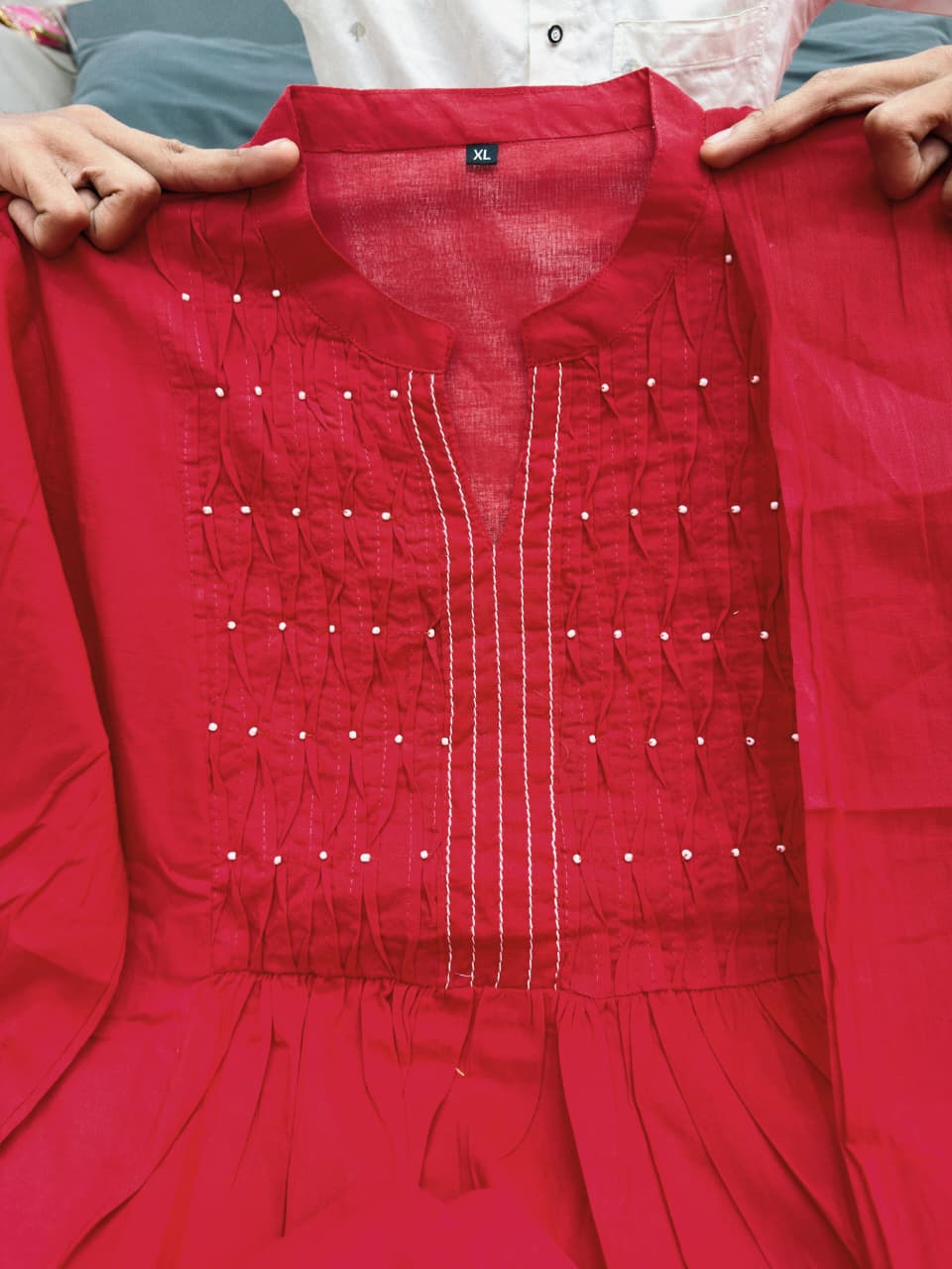 Red Pure Cottoon Embroidered Anarkali Kurta Set with Pants