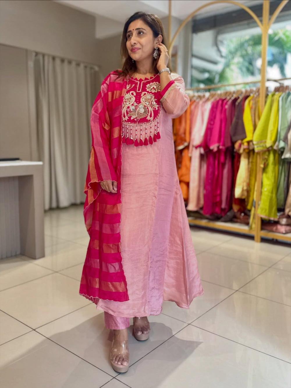 Pink Embroidered Designer Kurta Set with  Dupatta